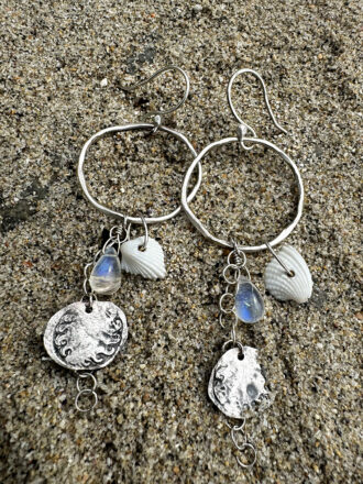 Silver Beach Seashell Hoop Earrings