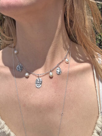 Silver Shipwreck Coin Pearl Necklace