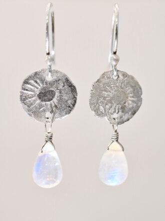 Sunny Silver Coin Rainbow Moonstone Earrings