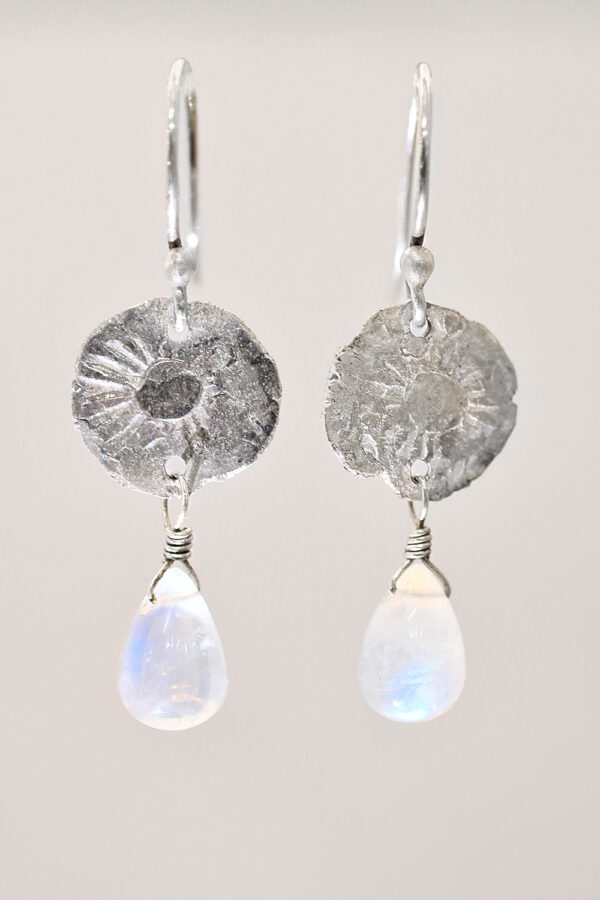 Sunny Silver Coin Rainbow Moonstone Earrings