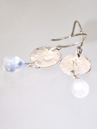 Sunny Silver Coin Rainbow Moonstone Earrings