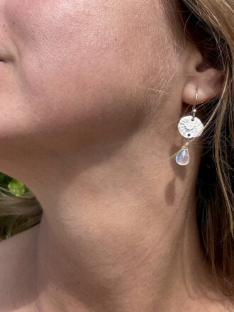 Sunny Silver Coin Rainbow Moonstone Earrings