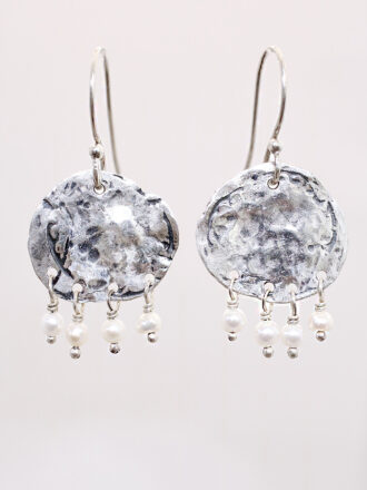 Surfer Silver Coin Pearl Earrings