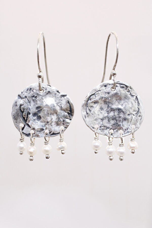Surfer Silver Coin Pearl Earrings