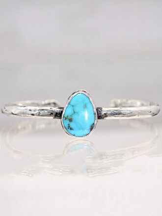 Hammered Silver Turquoise Cuff Bracelet
