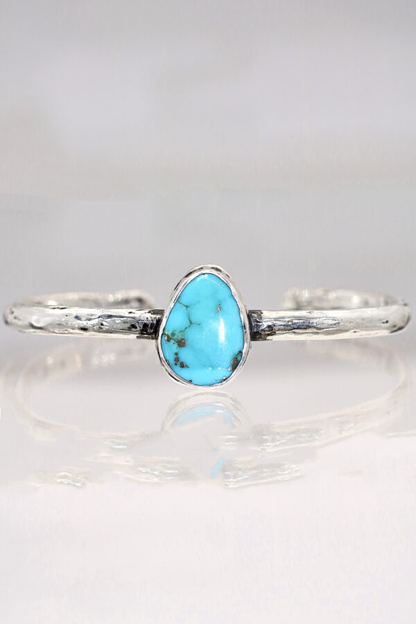 Hammered Silver Turquoise Cuff Bracelet