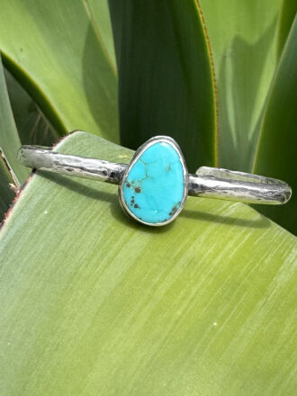 Hammered Silver Turquoise Cuff Bracelet