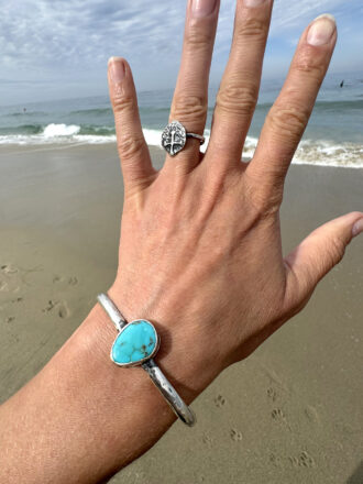 Hammered Silver Turquoise Cuff Bracelet