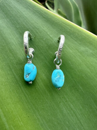 Sleeping Beauty Turquoise Nugget Silver Hoop Earrings