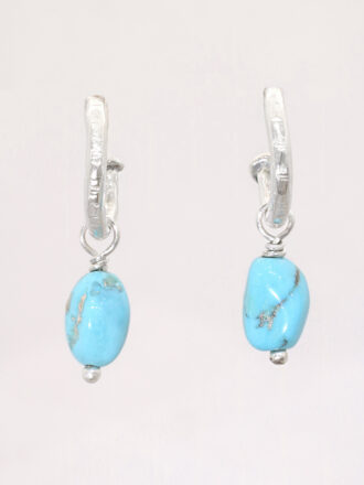Sleeping Beauty Turquoise Nugget Silver Hoop Earrings