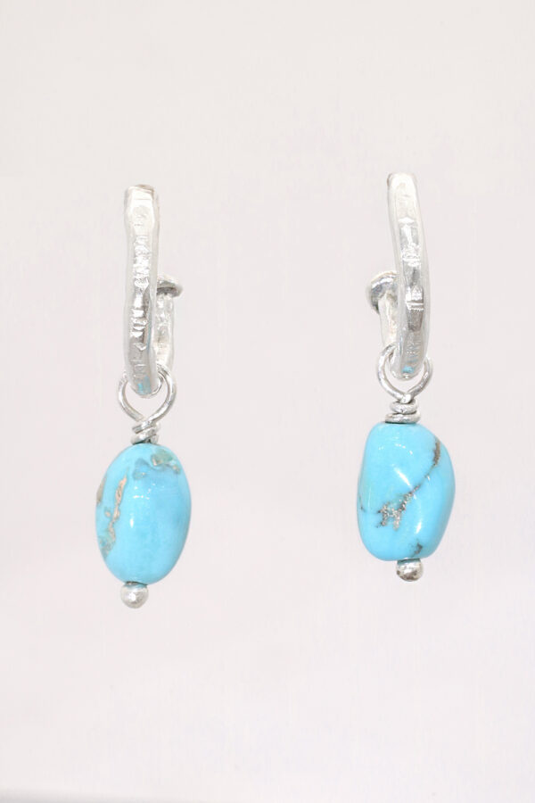 Sleeping Beauty Turquoise Nugget Silver Hoop Earrings