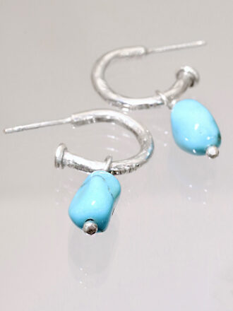 Sleeping Beauty Turquoise Nugget Silver Hoop Earrings