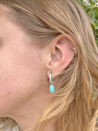 Sleeping Beauty Turquoise Nugget Silver Hoop Earrings