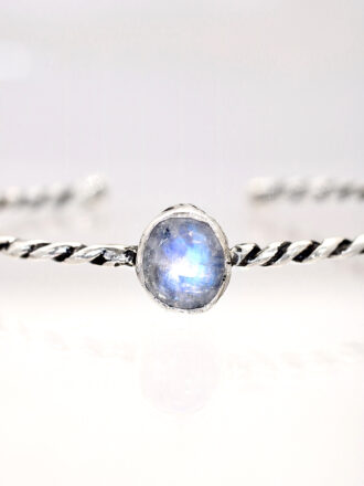 Rainbow Moonstone Twisted Silver Cuff Bracelet