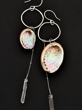 Silver Crystal and Abalone Hoop Earrings