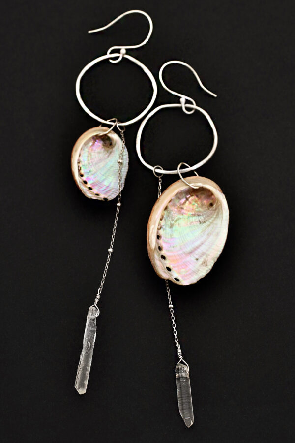 Silver Crystal and Abalone Hoop Earrings