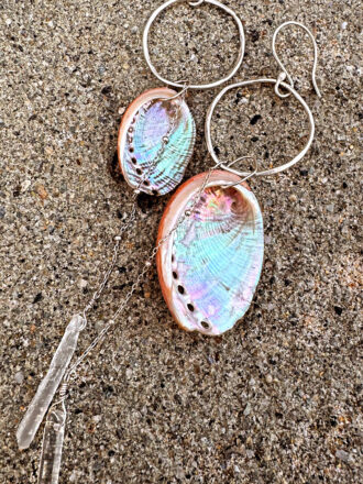 Silver Crystal and Abalone Hoop Earrings