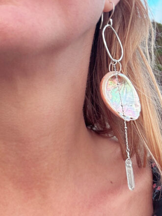 Silver Crystal and Abalone Hoop Earrings