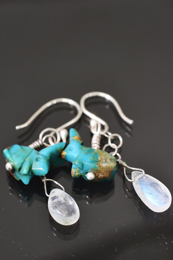 Rabbit in the Moon Silver Turquoise Earrings
