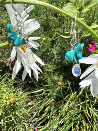 Rabbit in the Moon Silver Turquoise Earrings