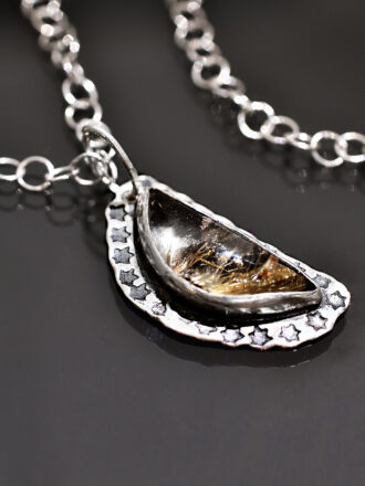 Golden Moon Beams Silver Rutilated Quartz Necklace