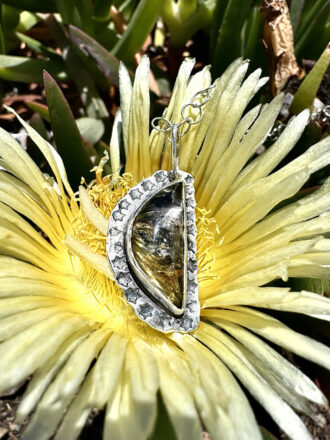 Golden Moon Beams Silver Rutilated Quartz Necklace