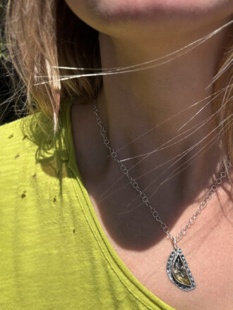 Golden Moon Beams Silver Rutilated Quartz Necklace
