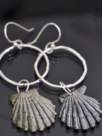 Gray Seashell Silver Hoop Earrings