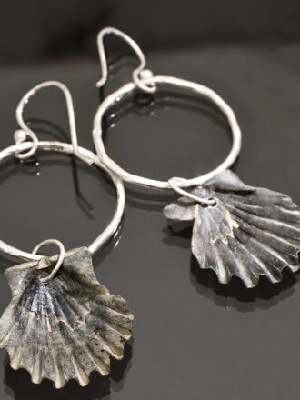 Gray Seashell Silver Hoop Earrings