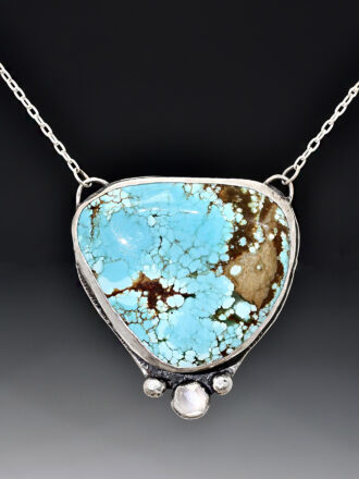 Old World Map Turquoise Moonstone Silver Necklace