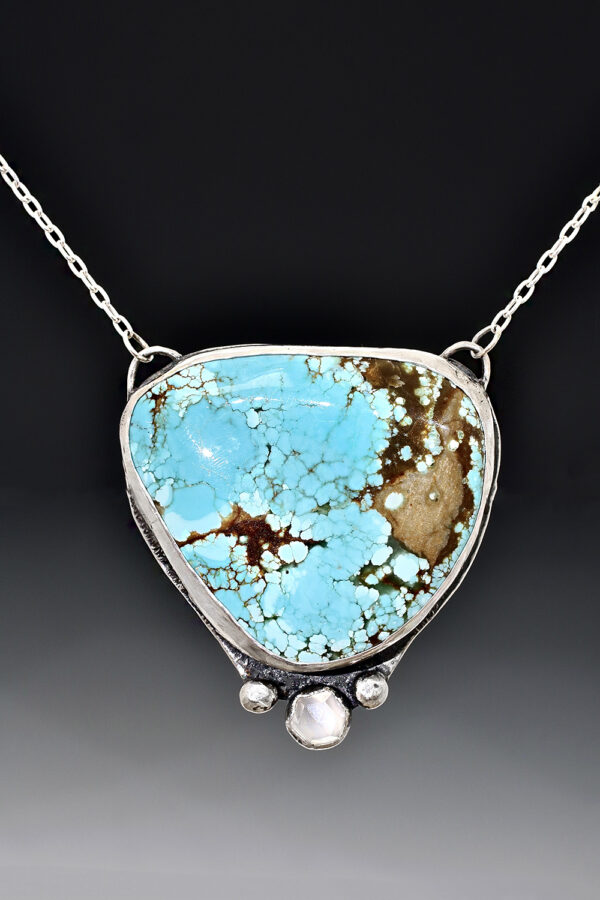 Old World Map Turquoise Moonstone Silver Necklace