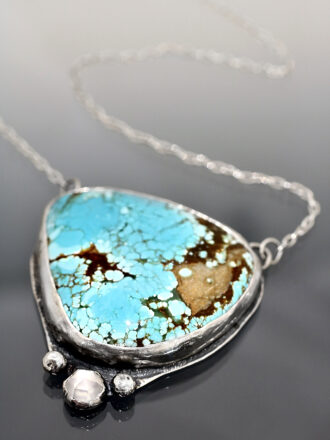 Old World Map Turquoise Moonstone Silver Necklace