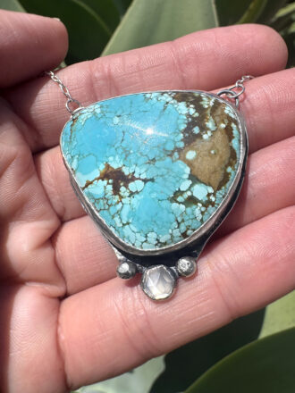 Old World Map Turquoise Moonstone Silver Necklace