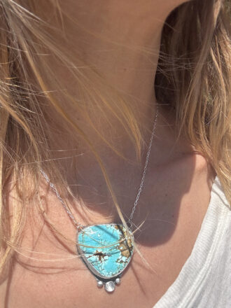 Old World Map Turquoise Moonstone Silver Necklace