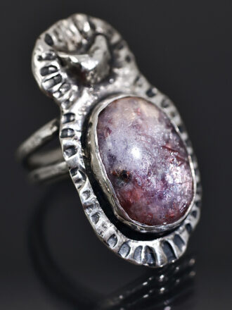 Silver Moon Over Iolite Sky Ring