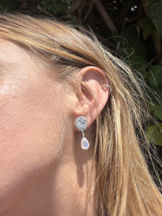 Silver Ocean Coin Rainbow Moonstone Earrings