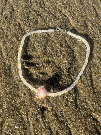 Pink Pearl Silver Rainbow Moonstone Necklace