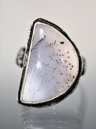 Half Moon Silver Dendritic Agate Ring