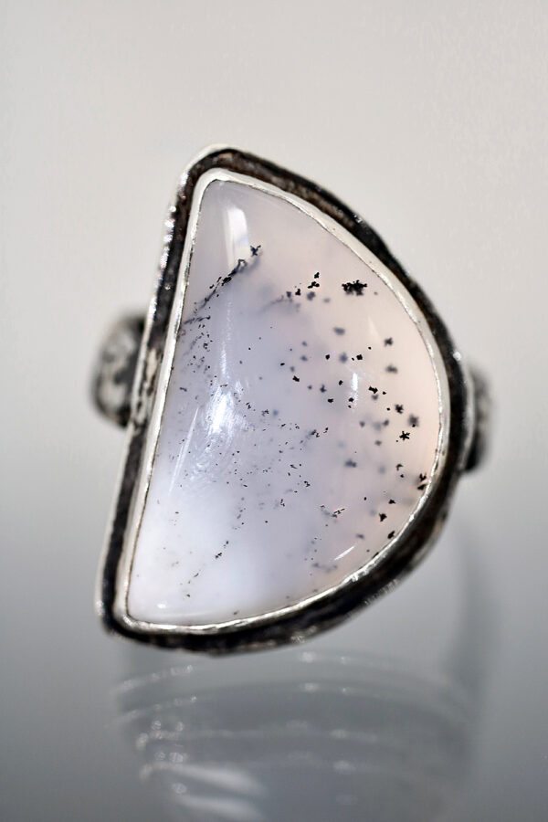 Half Moon Silver Dendritic Agate Ring