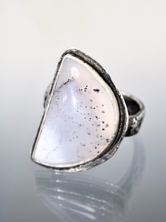 Half Moon Silver Dendritic Agate Ring