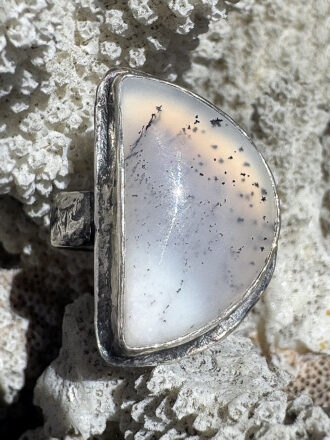 Half Moon Silver Dendritic Agate Ring