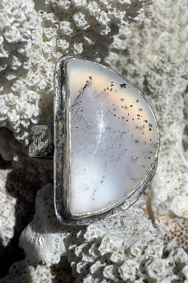 Half Moon Silver Dendritic Agate Ring