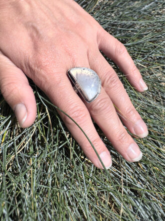 Half Moon Silver Dendritic Agate Ring