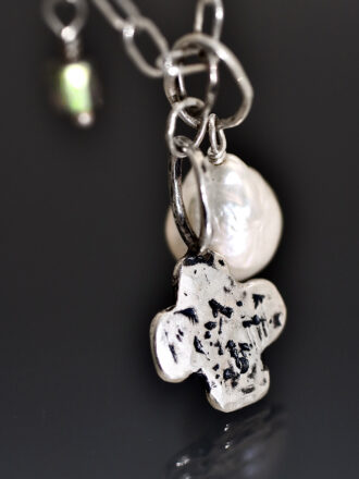 Silver Beach Cross Pearl Necklace