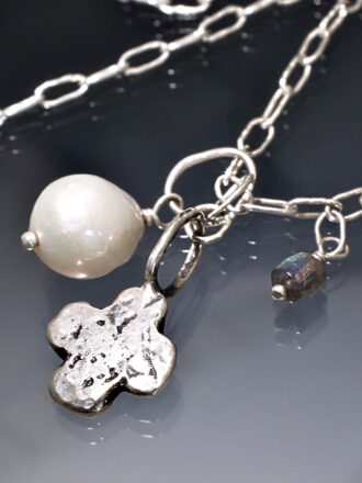 Silver Beach Cross Pearl Necklace