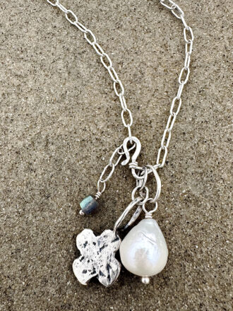 Silver Beach Cross Pearl Necklace