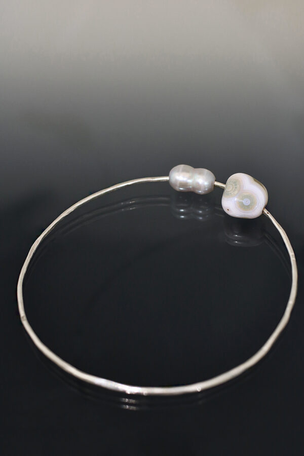 Beach Walk Silver Ocean Jasper Bangle Bracelet