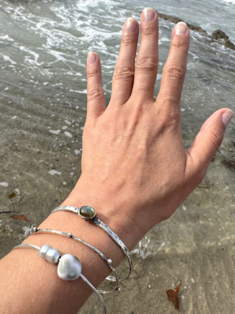 Beach Walk Silver Ocean Jasper Bangle Bracelet