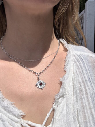 Silver Garnet Compass Necklace