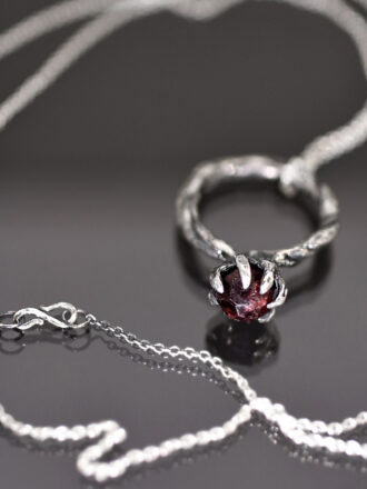 Raw Garnet Crystal Meteor Silver Ring Necklace